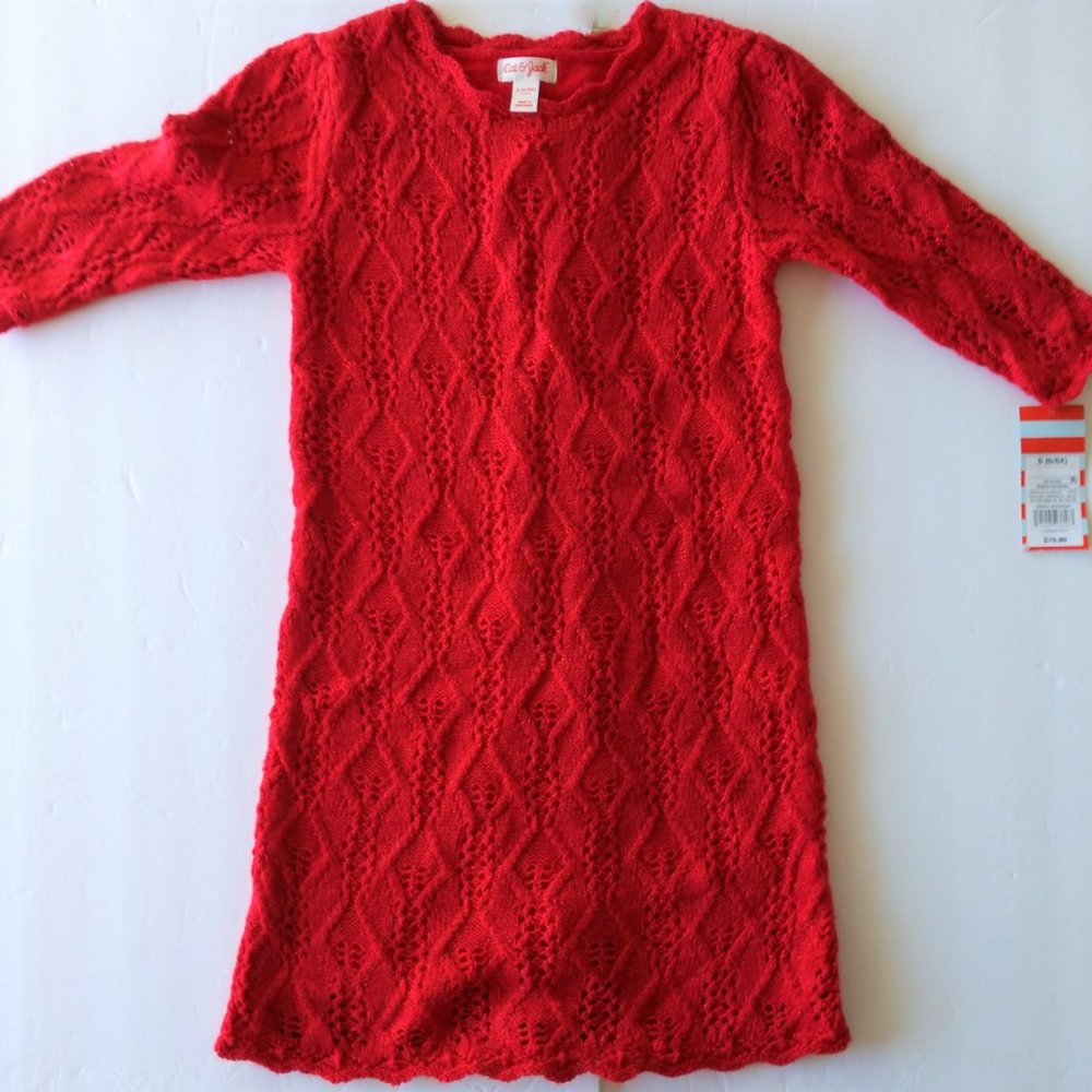 Cat & Jack Girl's Red Crochet Style Sweater Dresses with Sparkles NWT - Picture 16 of 16